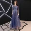 Chic / Belle Océan Bleu Robe De Soirée 2019 Princesse Encolure Dégagée En Dentelle Fleur 1/2 Manches Longue Robe De Ceremonie