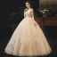 Élégant Champagne Robe De Mariée 2019 Robe Boule V-Cou En Dentelle Fleur Sans Manches Dos Nu Longue