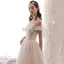 Chic Champagne Robe De Mariée 2019 Princesse De l'épaule Perlage Perle En Dentelle Fleur Manches Courtes Dos Nu Cathedral Train