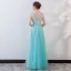 Chic / Beautiful Pool Blue Evening Dresses  2018 A-Line / Princess Lace Flower Appliques Beading Bow Scoop Neck Backless Sleeveless Floor-Length / Long Formal Dresses