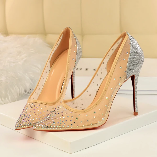 Chic / Beautiful Silver Evening Party Pumps 2019 Rhinestone 10 cm High Heels Stiletto Heels Pointed Toe Pumps
