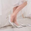 Fine Elfenben Brudesko 2019 Lær Blonder Rhinestone Spenne 7 cm Stiletthæler Spisse Bryllup Pumps