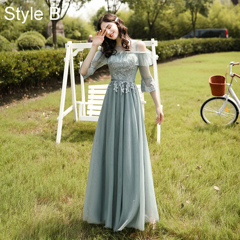 blue dress for baby girl Modest Dark Green Long Bridesmaid Dresses Deep V-Neck Chiffon Maid of Honor Dress