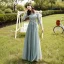 Modest / Simple Mint Green Lace Flower Bridesmaid Dresses 2021 A-Line / Princess Scoop Neck 1/2 Sleeves Backless Floor-Length / Long Wedding Party Dresses