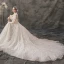 Élégant Ivoire Robe De Mariée 2019 Princesse Col Haut En Dentelle Fleur 3/4 Manches Dos Nu Chapel Train