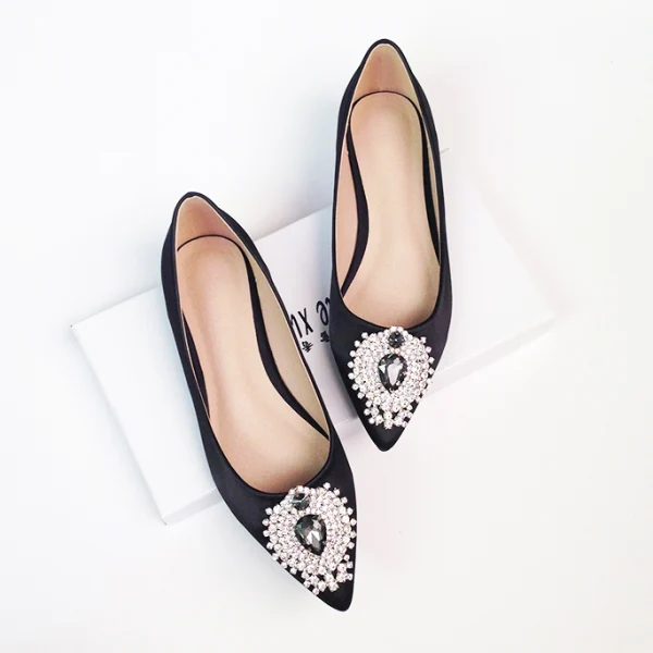 Chic / Belle Rouge Cuir Cristal Chaussure De Mariée 2019 Faux Diamant Plate À Bout Pointu Mariage