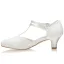 Elegant Ivory Satin Lace Wedding Shoes 2021 T-Strap 5 cm Thick Heels Pointed Toe Wedding High Heels