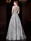 Luxury / Gorgeous Silver Evening Dresses  2019 A-Line / Princess Scoop Neck Lace Sequins Sleeveless Backless Floor-Length / Long Formal Dresses