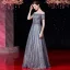 Luxury / Gorgeous Grey Evening Dresses  2019 A-Line / Princess Scoop Neck Beading Rhinestone Lace Flower Short Sleeve Floor-Length / Long Formal Dresses