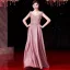 Luxury / Gorgeous Candy Pink Evening Dresses  2019 A-Line / Princess Scoop Neck Beading Tassel Pearl Lace Flower Crystal Cap Sleeves Floor-Length / Long Formal Dresses