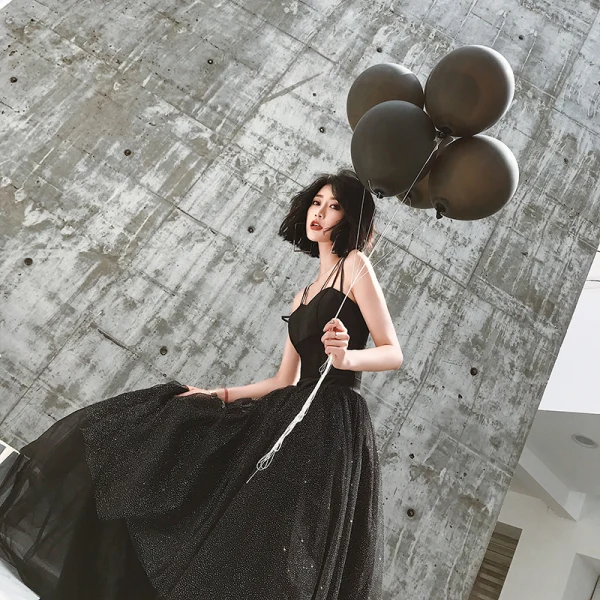 Modest / Simple Modern / Fashion Black Evening Dresses  2019 A-Line / Princess Scoop Neck Sleeveless Floor-Length / Long Formal Dresses