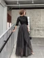 Modern / Fashion Black Evening Dresses  2019 A-Line / Princess Sequins High Neck 1/2 Sleeves Backless Floor-Length / Long Formal Dresses