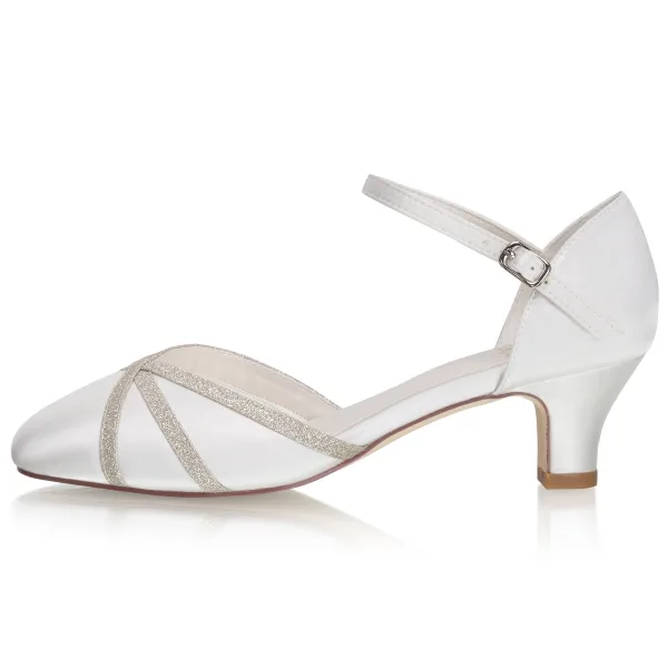 Elegante Ivory / Creme Satin Glanz Brautschuhe 2021 5 cm Thick Heels Spitzschuh Hochzeit Hochhackige