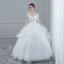 Elegant White Wedding Dresses 2018 Ball Gown Lace Flower Scoop Neck Pierced Cascading Ruffles 1/2 Sleeves Floor-Length / Long Wedding