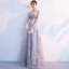 Elegante Silber Abendkleider 2019 A Linie Bandeau Strass Spitze Blumen Ärmellos Rückenfreies Lange Festliche Kleider