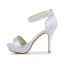 Sexy White Satin Prom Latin Dance Shoes 2021 Pearl Ankle Strap 10 cm Open / Peep Toe Womens Sandals High Heels