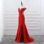 Chic / Belle Bordeaux Robe De Soirée 2019 Trompette / Sirène De l'épaule Perlage Paillettes En Dentelle Fleur Manches Courtes Dos Nu Train De Balayage Fendue devant Robe De Ceremonie