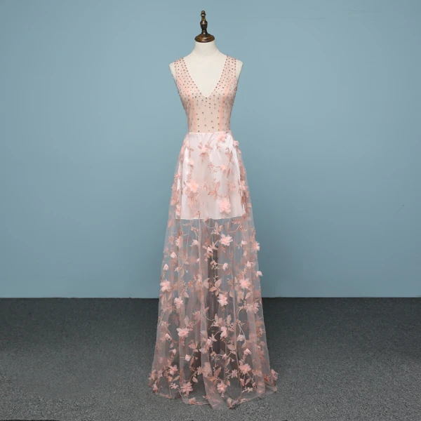 Sexy Noire Transparentes Robe De Soirée 2019 Princesse V-Cou Appliques En Dentelle Fleur Perle Faux Diamant Sans Manches Dos Nu Longue Robe De Ceremonie