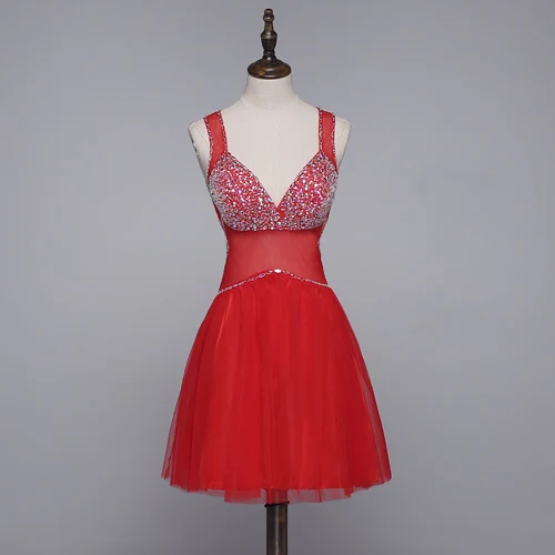Sexy Lavande Robe De Cocktail 2019 Princesse V-Cou Perlage Faux Diamant Sans Manches Dos Nu Courte Robe De Ceremonie