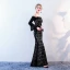 Chic / Beautiful Black Evening Dresses  2018 Trumpet / Mermaid Lace Flower Off-The-Shoulder Backless Long Sleeve Floor-Length / Long Formal Dresses