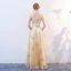 Scintillantes Doré Robe De Soirée 2018 Princesse Glitter Paillettes Métal Ceinture De l'épaule Dos Nu Manches Courtes Longue Robe De Ceremonie