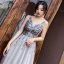 Charmant Gris Robe De Soirée 2019 Princesse V-Cou Perlage Paillettes Sans Manches Dos Nu Train De Balayage Robe De Ceremonie