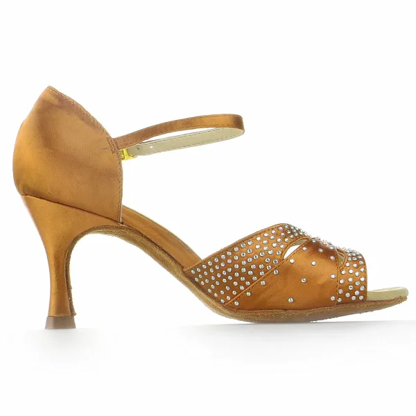 Chic / Beautiful Bronze Rhinestone Prom Latin Dance Shoes 2021 7 cm Stiletto Heels Open / Peep Toe Womens Sandals High Heels