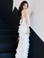 Modern / Fashion Ivory Evening Dresses  2019 Halter Sleeveless Backless Cascading Ruffles Ankle Length Formal Dresses