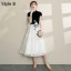 Chinese style Black Homecoming Graduation Dresses 2019 A-Line / Princess High Neck Lace Flower Star Short Sleeve Tea-length Formal Dresses