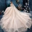 Luxe Champagne Robe De Mariée 2019 Robe Boule De l'épaule Perlage Paillettes En Dentelle Fleur Sans Manches Dos Nu Royal Train