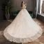 Élégant Champagne Robe De Mariée 2019 Princesse De l'épaule Perle Paillettes En Dentelle Fleur Manches Courtes Chapel Train