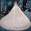 Classy Ivory Wedding Dresses 2019 A-Line / Princess Scoop Neck Beading Sequins Pearl Lace Flower Short Sleeve Backless Cathedral Train