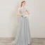 Elegant Grey Evening Dresses  2019 A-Line / Princess Scoop Neck Appliques Lace Flower Sleeveless Backless Floor-Length / Long Formal Dresses