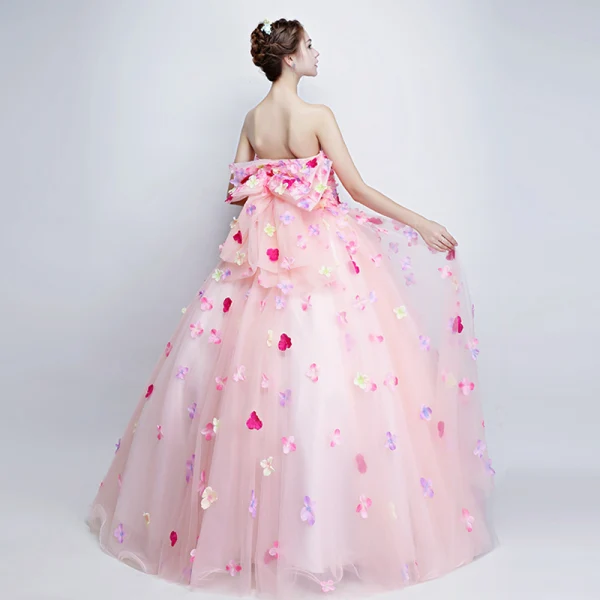 Chic / Beautiful Flower Fairy Candy Pink Prom Dresses 2019 A-Line / Princess Strapless Appliques Sleeveless Backless Bow Floor-Length / Long Formal Dresses