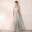 Classy Grey Evening Dresses  2019 A-Line / Princess V-Neck Beading Sleeveless Backless Floor-Length / Long Formal Dresses