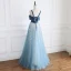 Modern / Fashion Pool Blue Prom Dresses 2019 A-Line / Princess Suede Spaghetti Straps Sequins Lace Flower Sleeveless Backless Floor-Length / Long Formal Dresses