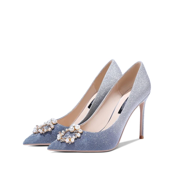 Charmant Pink Brautschuhe 2019 Leder Strass Perle Pailletten 10 cm Stilettos Spitzschuh Hochzeit Pumps
