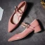 Härlig Pärla Rosa Tidsbeställning Damskor 2019 Lackläder Pärla Spänne 4 cm Låg Klack Spetsiga Pumps