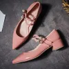 Lovely Pearl Pink Dating Womens Shoes 2019 Patent Leather Pearl Buckle 4 cm Low Heel Pointed Toe Pumps