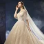 Charmant Champagne Robe De Mariée 2019 Princesse Encolure Dégagée En Dentelle Fleur Perlage Paillettes 1/2 Manches Dos Nu Cathedral Train Mariage