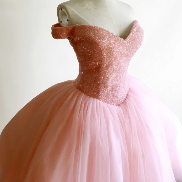Élégant Perle Rose Robe De Cocktail 2018 Robe Boule Perlage Cristal De l'épaule Dos Nu Sans Manches Courte Robe De Ceremonie