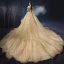 Luxe Champagne Robe De Mariée 2019 Princesse De l'épaule Perlage Perle Paillettes En Dentelle Fleur Manches Courtes Dos Nu Royal Train