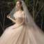 Luxe Champagne Robe De Mariée 2019 Princesse De l'épaule Perlage Paillettes Appliques En Dentelle Fleur Sans Manches Dos Nu Noeud Cathedral Train