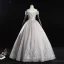 Elegant Grey Prom Dresses 2019 A-Line / Princess Off-The-Shoulder Pearl Lace Flower Short Sleeve Backless Floor-Length / Long Formal Dresses