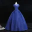 Elegant Royal Blue Prom Dresses 2019 Ball Gown Scoop Neck Glitter Tulle Cap Sleeves Backless Floor-Length / Long Formal Dresses