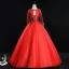 Elegant Red Prom Dresses 2019 Ball Gown Scoop Neck Beading Tassel Rhinestone Lace Flower Long Sleeve Backless Floor-Length / Long Formal Dresses