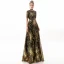 Chic / Beautiful Black Gold Evening Dresses  2019 A-Line / Princess Scoop Neck Sequins Rhinestone Short Sleeve Floor-Length / Long Formal Dresses