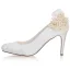 Eleganta Elfenben Satin Spets Pärla Brudskor 2021 8 cm Stilettklackar Spetsiga Bröllop Pumps Högklackade