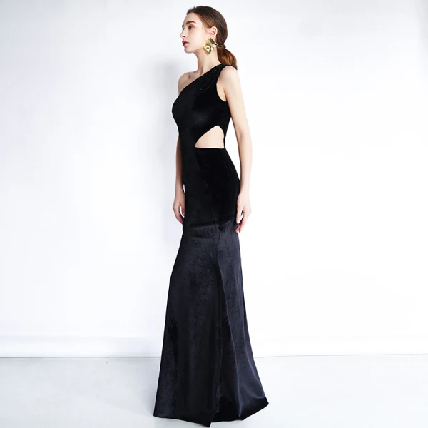 Chic / Beautiful Black Evening Dresses 2019 Trumpet / Mermaid Suede One-Shoulder Sleeveless Backless Floor-Length / Long Formal Dresses