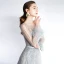 Luxury / Gorgeous Grey Evening Dresses  2019 A-Line / Princess Scoop Neck Handmade  Beading Long Sleeve Tassel Sweep Train Formal Dresses
